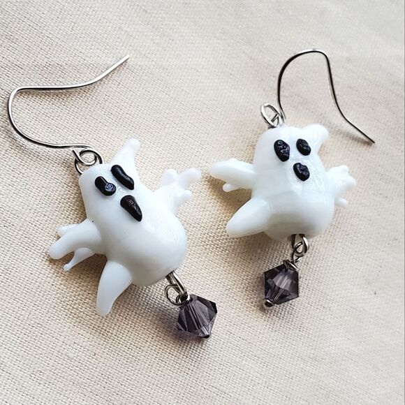 👻👻 Glass Lampwork Ghost Earrings - Picture 1 of 5